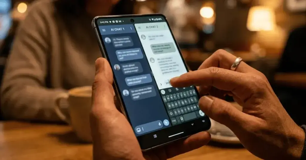 AI apps for Android phones such as ChatGPT and Gemini side by side