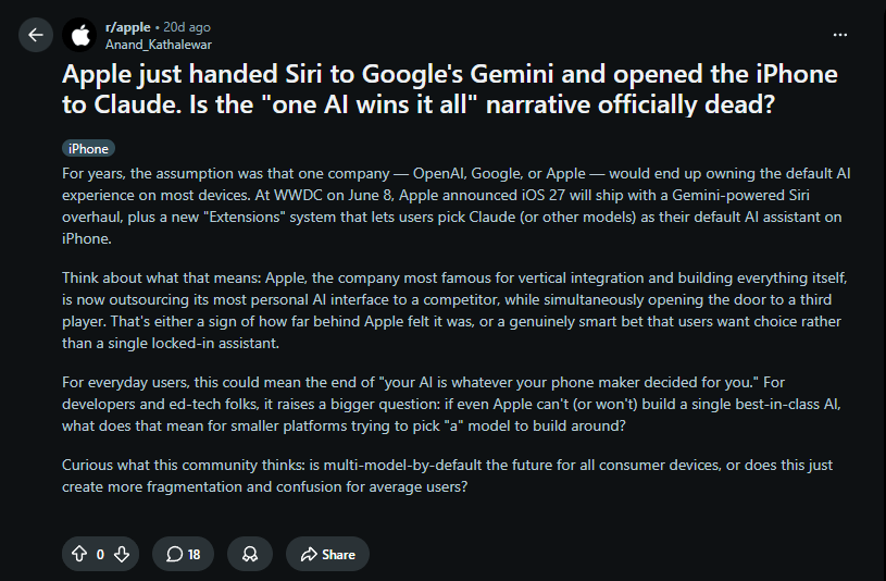 r/apple reaction to the new Siri powered by Google Gemini