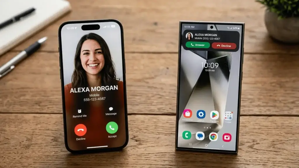 iPhone vs Android phone app and incoming call screen compared