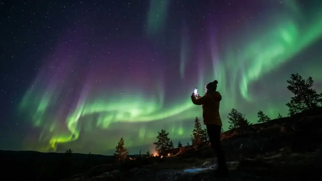 Using a phone to photograph the aurora sparked by the July 2026 solar flare