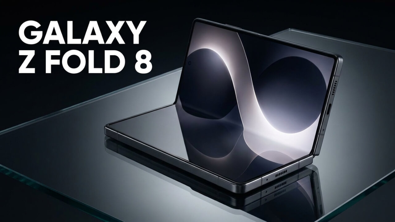 Galaxy Z Fold 8 shown half open with its inner display glowing before the July 22 Unpacked event