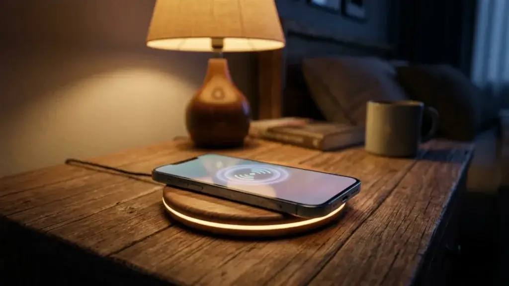A phone charging on a wireless pad after the cable stopped working