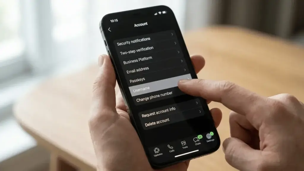WhatsApp username inside the Account settings menu