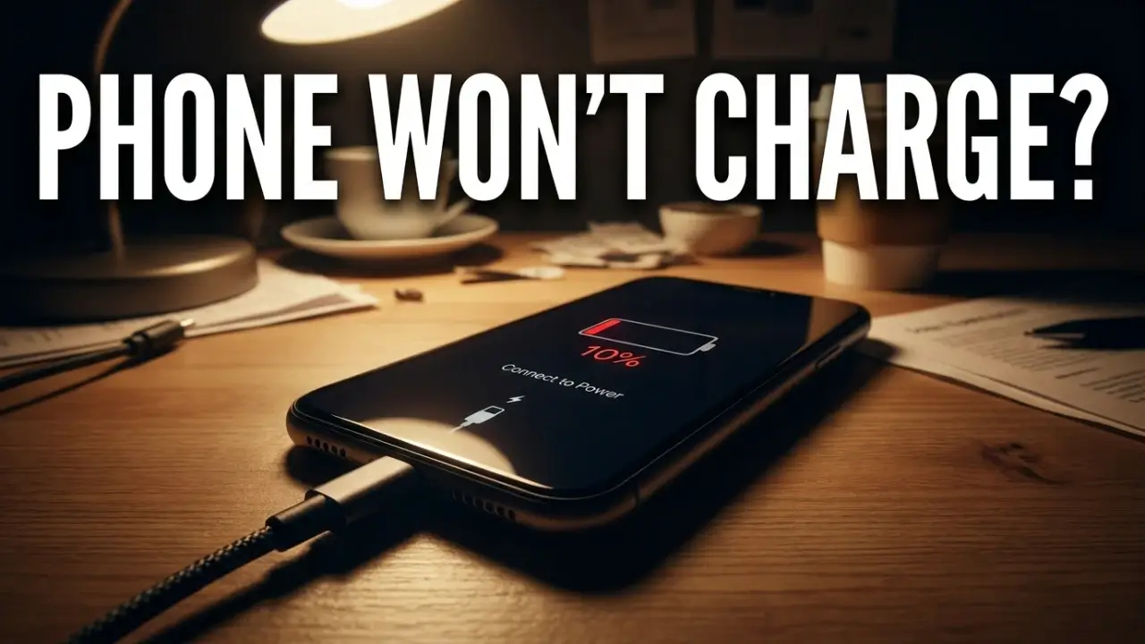 How to fix phone not charging shown by a phone with a low battery and charging cable