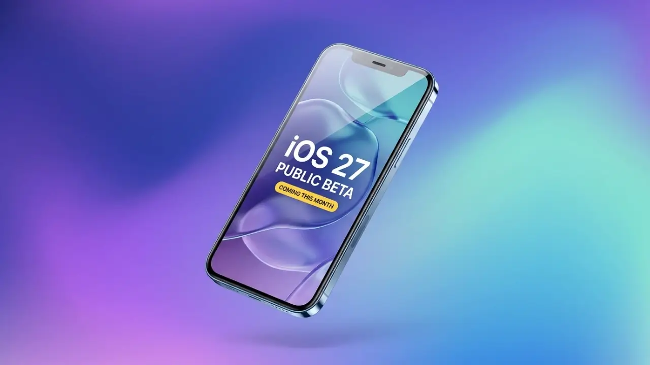 An iPhone showing the iOS 27 interface as the iOS 27 public beta nears release